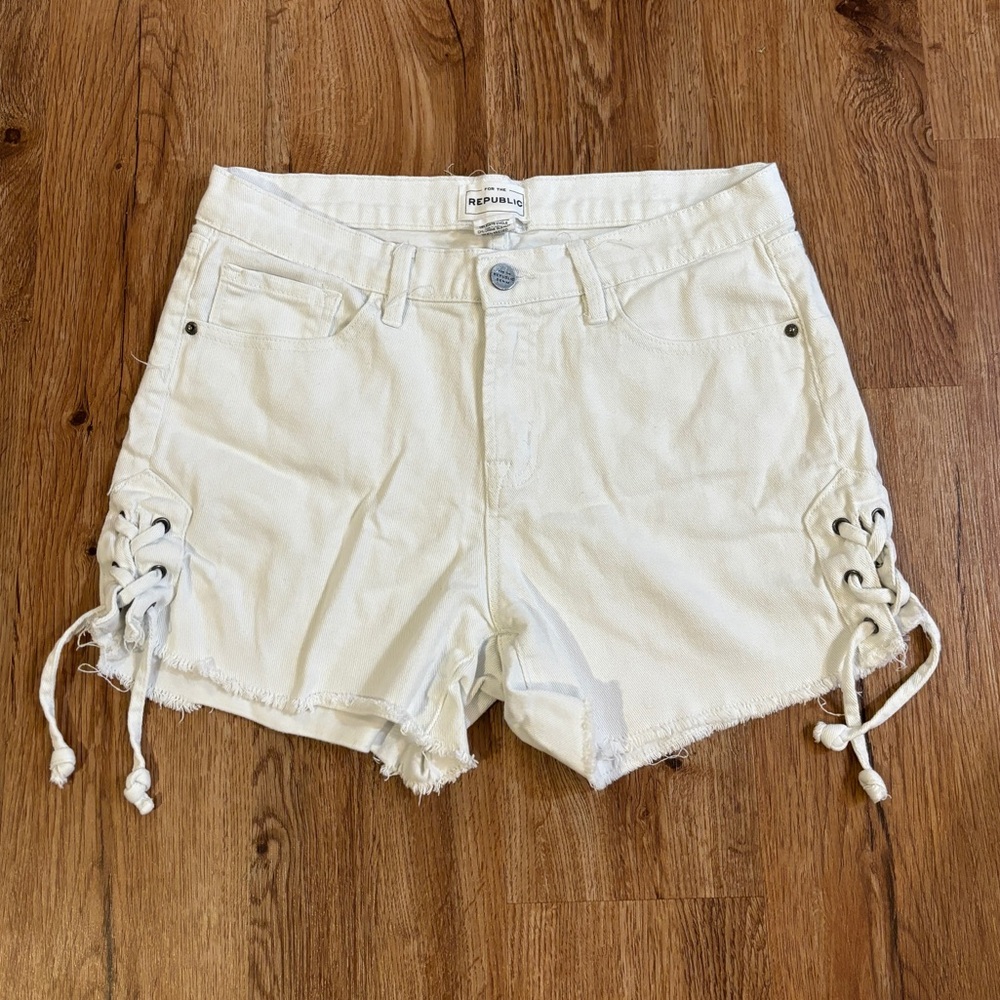 White Lace-Up Denim Shorts